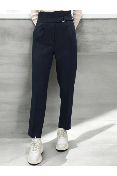 Kadın Yüksek Bel D Toka Pileli Kışlık Pantolon - 4