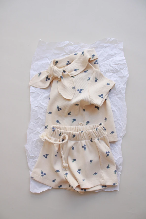 Blueberry Baskı Kaşkorse Yaka Bağlamalı Takım - Resim 2