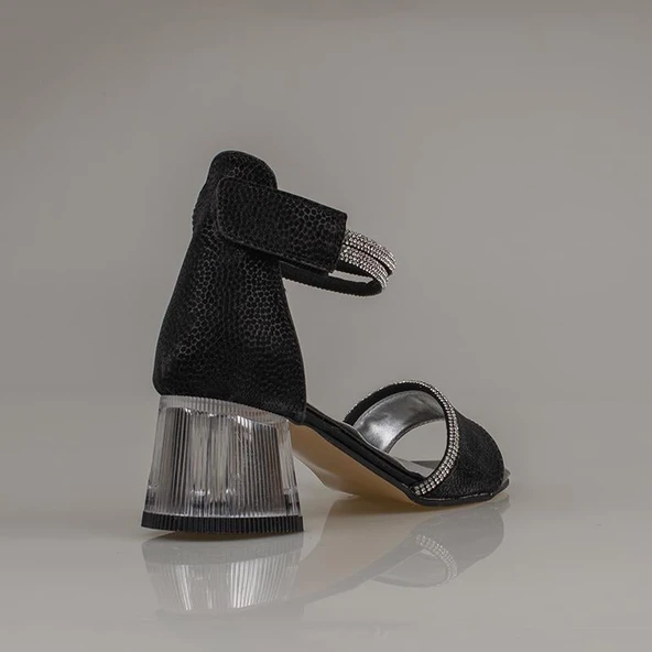 Trend Adımlar Siyah Taş İşleme Saten Cırtlı Kız Çocuk Klasik Ayakkabı - Resim 4