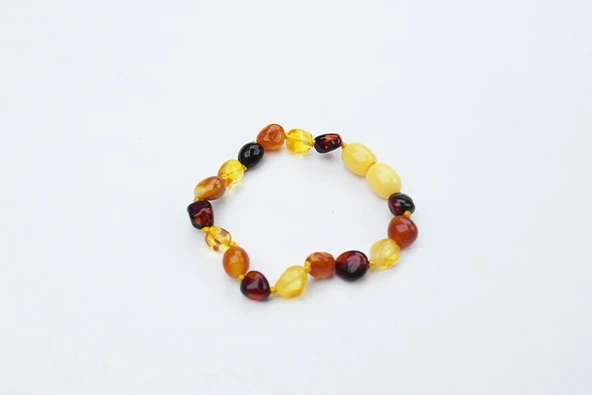 Gökkuşağı Renkli Doğal Kesim Damla Kehribar Bebek Bileklik ürün görseli 1