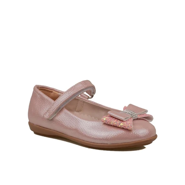 Trend Adımlar Pembe Fiyonklu Parlak Kız Çocuk Babet - 1
