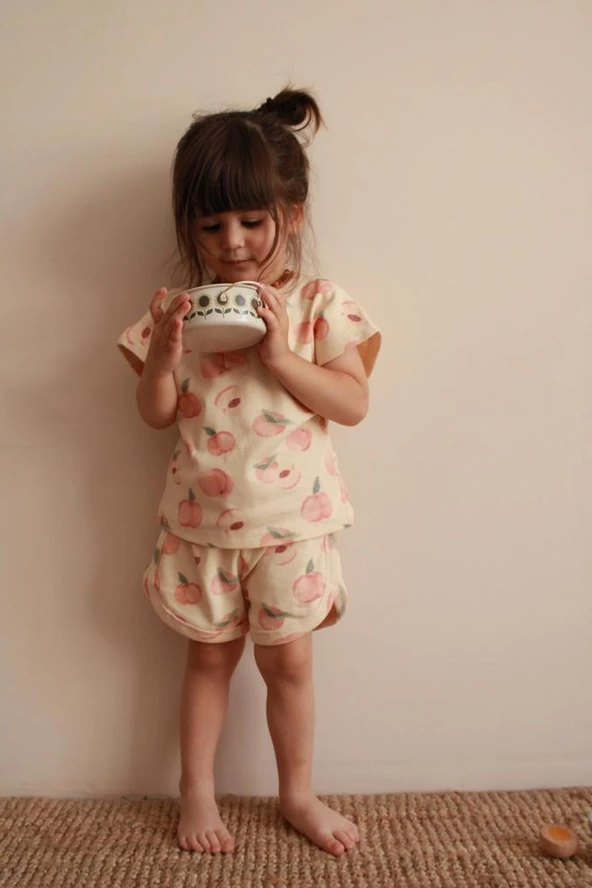 Şeftali Baskı Kaşkorse Alt Üst Takım - Resim 6