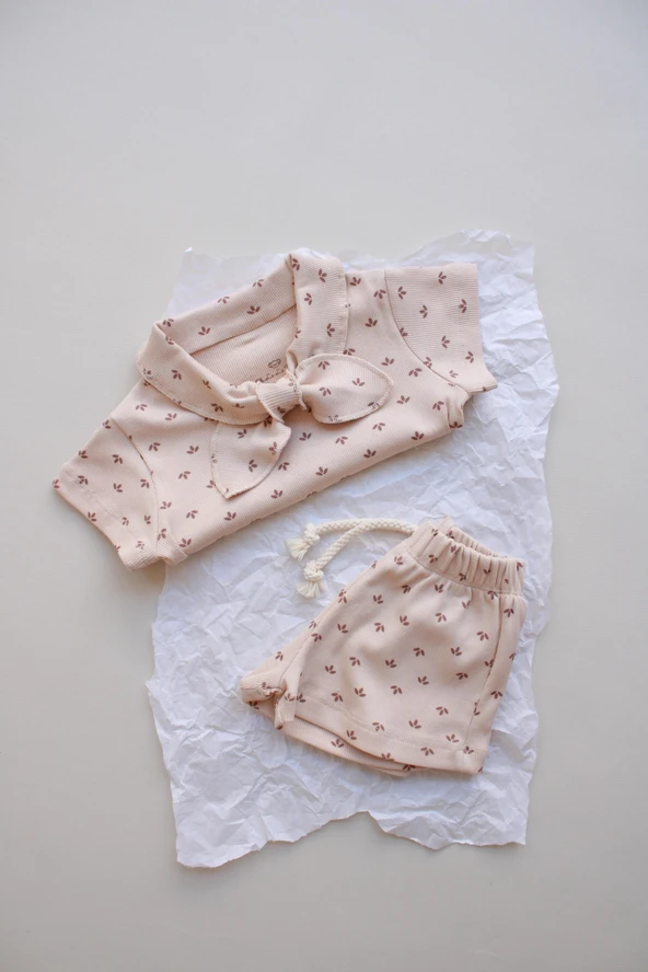 Yaprak Baskı Kaşkorse Yaka Bağlamalı Takım - Resim 8