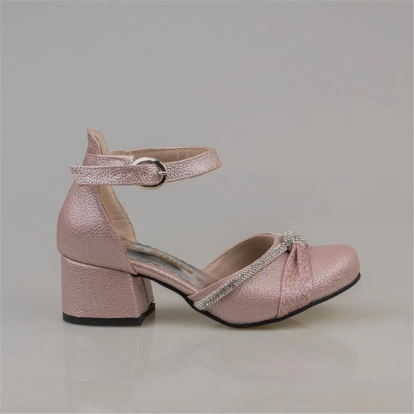 Trend Adımlar Pembe Burnu Kapalı Taş İşleme Kız Çocuk Klasik Ayakkabı - Resim 2