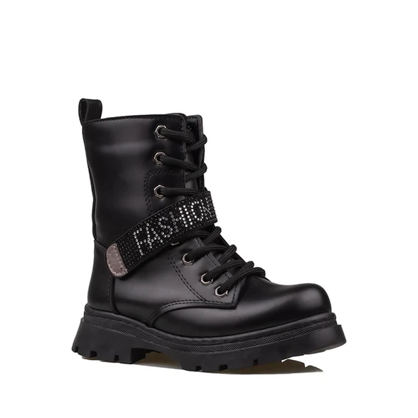Trend Adımlar Siyah Fashion Kız Çocuk Fermuarlı Postal Bot - 2
