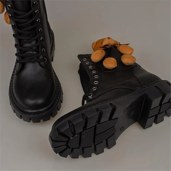 Trend Adımlar Siyah Cute Bear Kız Çocuk Postal Bot - 5