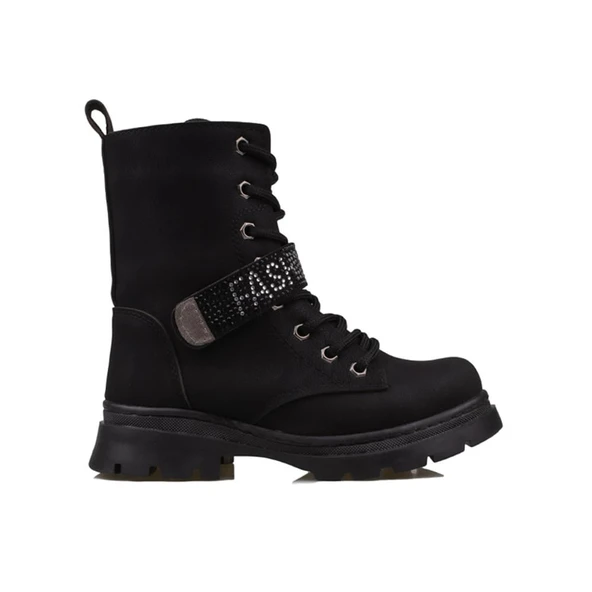 Trend Adımlar Siyah Mat Fashion Kız Çocuk Fermuarlı Postal Bot ürün görseli