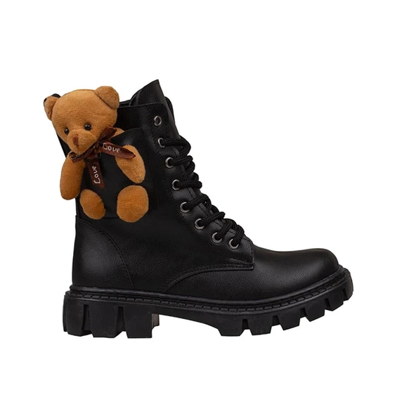 Trend Adımlar Siyah Cute Bear Kız Çocuk Postal Bot - 1
