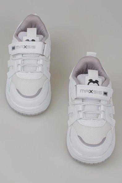 Trend Adımlar Beyaz Kaymaz Taban Çocuk Spor Ayakkabı - Resim 4