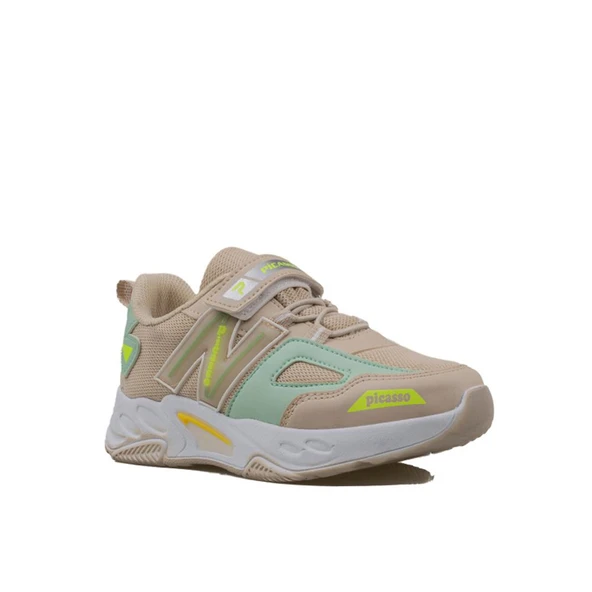 Trend Adımlar Bej Renkli Dokulu Unisex Çocuk New Force Spor Ayakkabı - Resim 2
