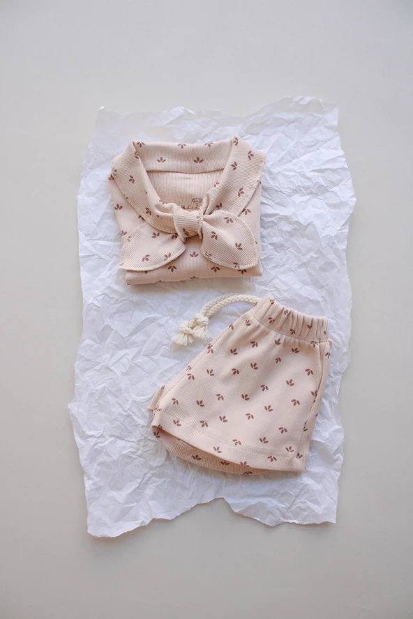 Yaprak Baskı Kaşkorse Yaka Bağlamalı Takım - Resim 7