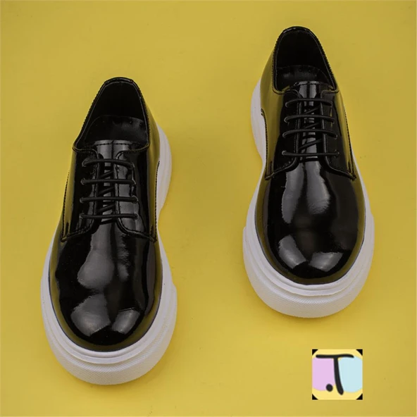 Trend Adımlar Siyah Rugan Kalın Taban Erkek Çocuk Casual Ayakkabı - Resim 4