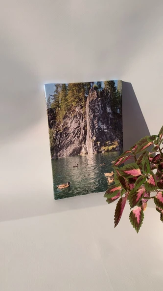 Göl Ve Ördek Manzaralı Natürel Ahşap Çerçeve Ev İşyeri Ofis Duvar Kanvas Tablo MNZ17 - 7