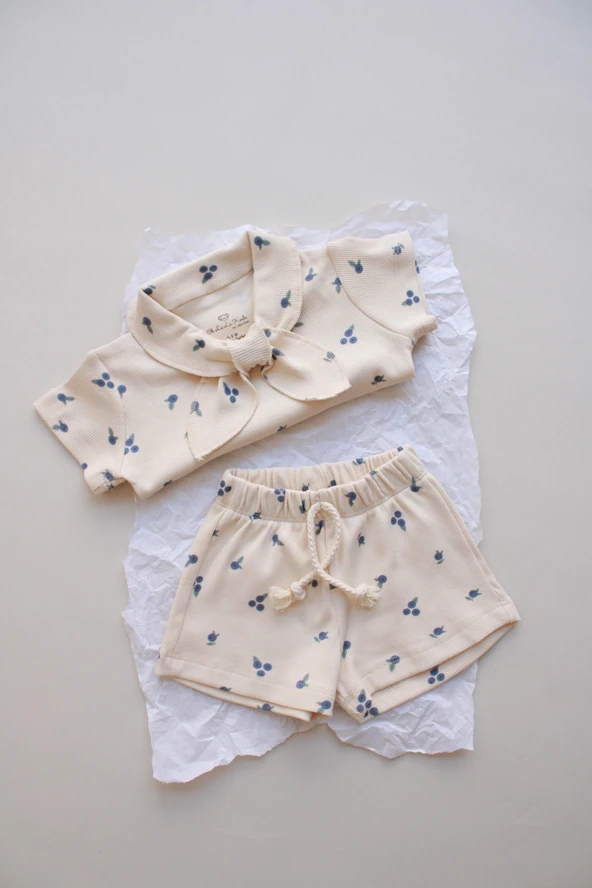 Blueberry Baskı Kaşkorse Yaka Bağlamalı Takım - Resim 4