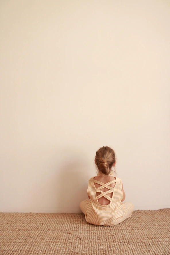 Fularlı Pastel Sarı Çizgili Çapraz Şerit Detaylı Müslin Takım - Resim 2