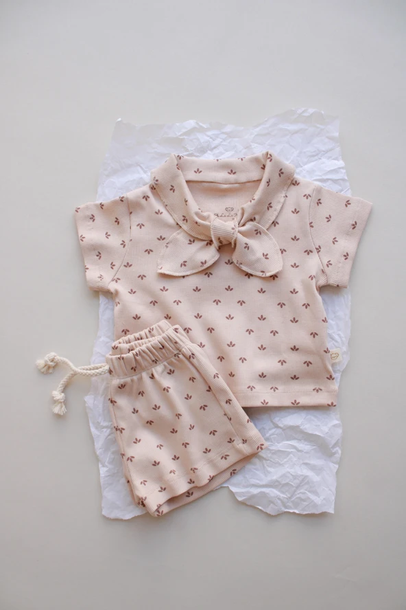 Yaprak Baskı Kaşkorse Yaka Bağlamalı Takım - Resim 4