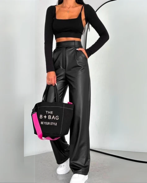 PALAZZO Pantolon Deri