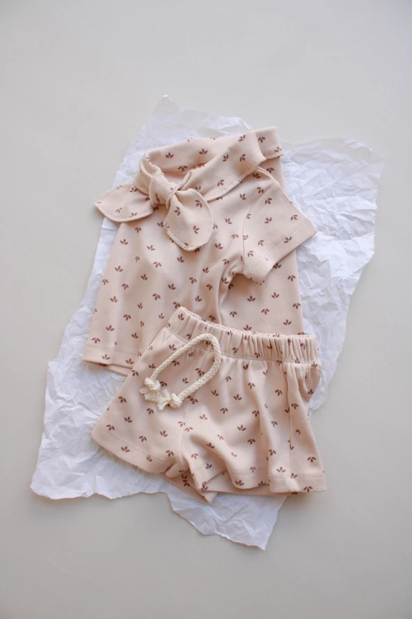 Yaprak Baskı Kaşkorse Yaka Bağlamalı Takım - Resim 5