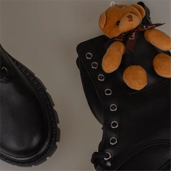 Trend Adımlar Siyah Cute Bear Kız Çocuk Postal Bot - 6