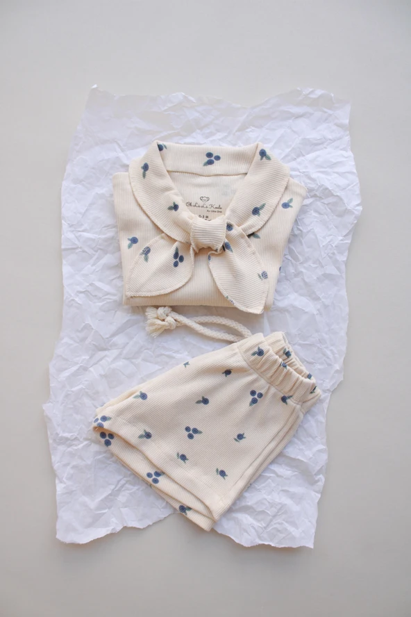 Blueberry Baskı Kaşkorse Yaka Bağlamalı Takım - Resim 7