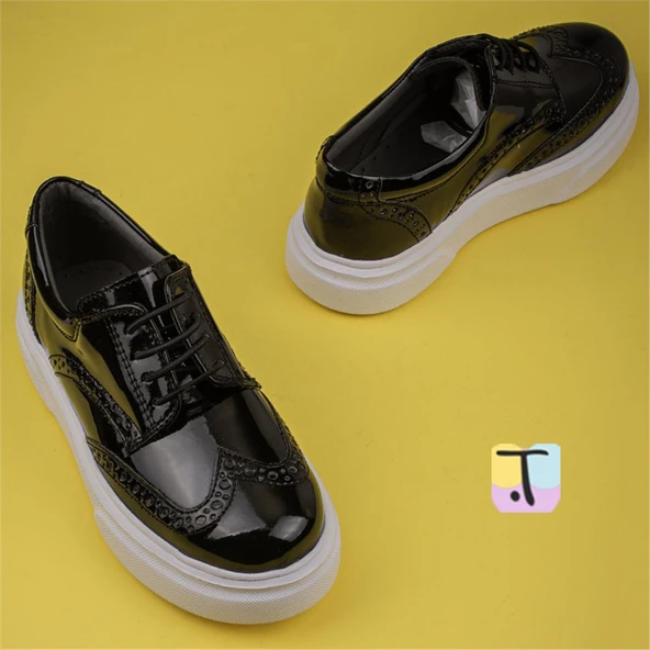 Trend Adımlar Siyah Lazer İşlemeli Rugan Erkek Çocuk Casual Ayakkabı - Resim 5