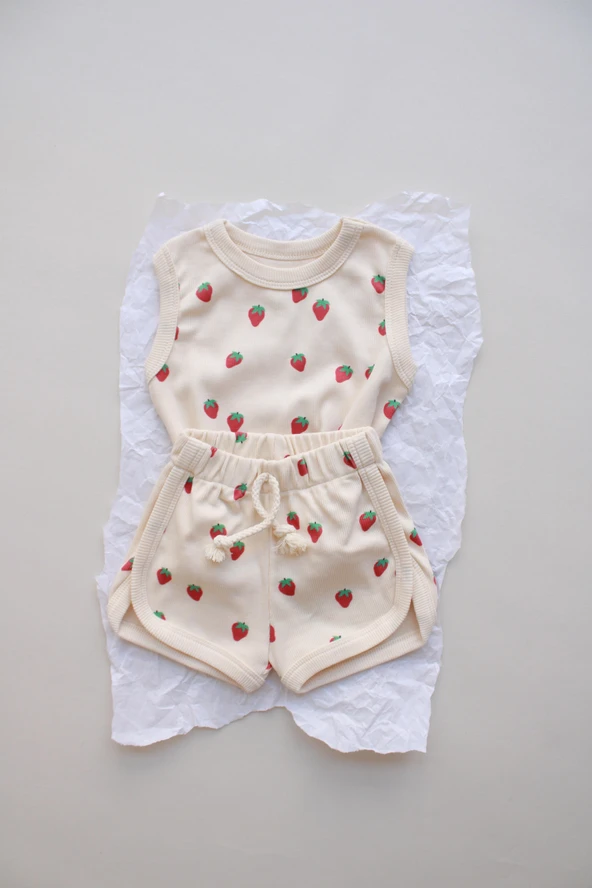 Çilek Baskı Kaşkorse Atlet Şort Takım - Resim 2