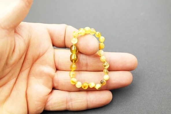 Fosilli  Damla Kehribar Bebek Bileklik - Resim 2