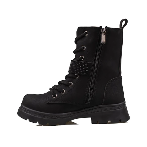 Trend Adımlar Siyah Mat Fashion Kız Çocuk Fermuarlı Postal Bot - Resim 3