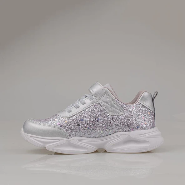 Trend Adımlar Gümüş Simli Saten Kız Çocuk Sneaker - Resim 3