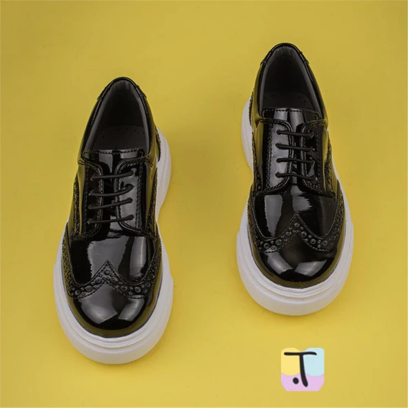 Trend Adımlar Siyah Lazer İşlemeli Rugan Erkek Çocuk Casual Ayakkabı - Resim 4