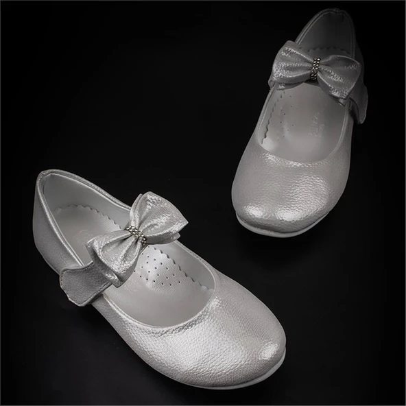 M2S Gri Rugan Fiyonklu Kız Çocuk Babet - Resim 5