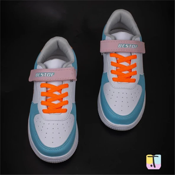 Trend Adımlar Mavi Suni Deri Mevsimlik Filet Unisex Çocuk Sneaker - 4