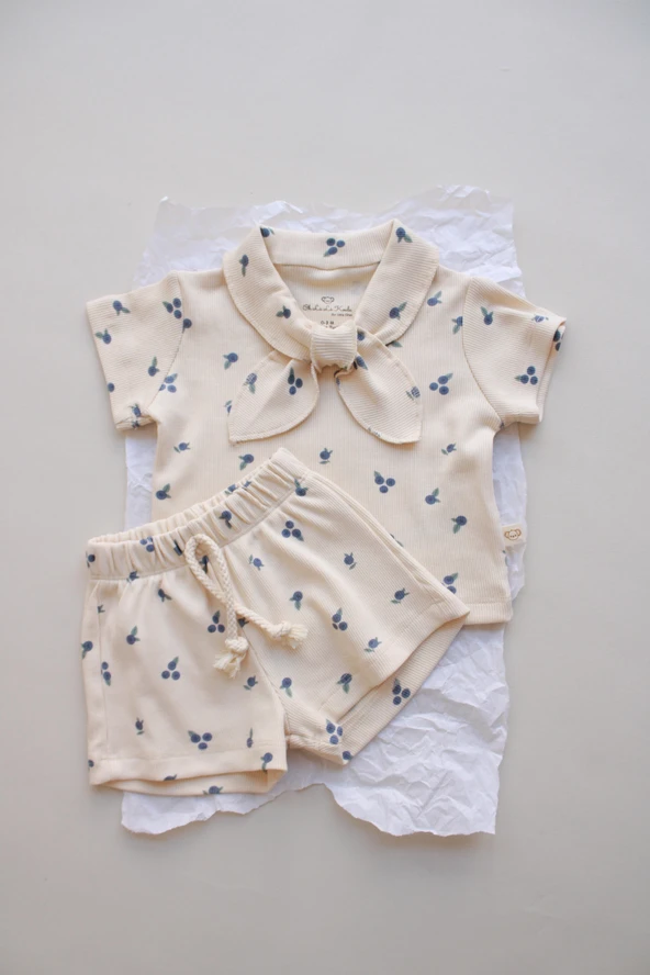 Blueberry Baskı Kaşkorse Yaka Bağlamalı Takım - Resim 5