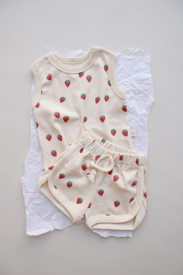 Çilek Baskı Kaşkorse Atlet Şort Takım - Resim 5