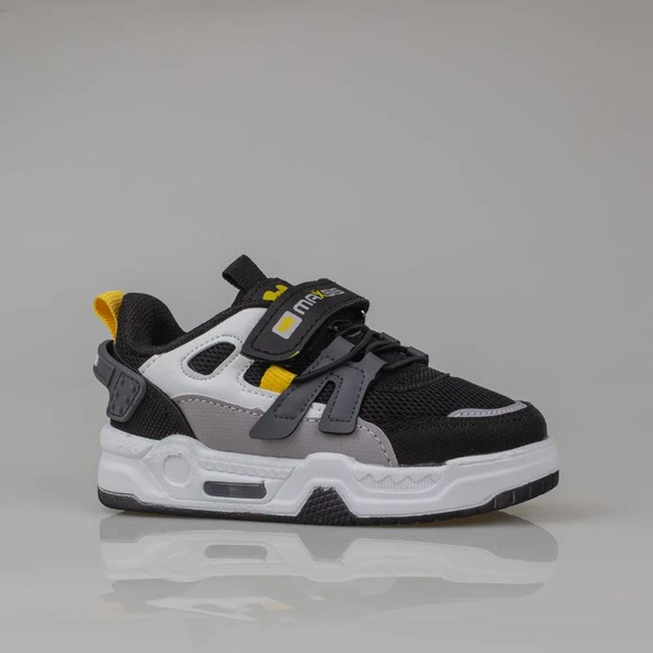 Trend Adımlar Siyah-Beyaz Kaymaz Taban Çocuk Spor Ayakkabı - Resim 2