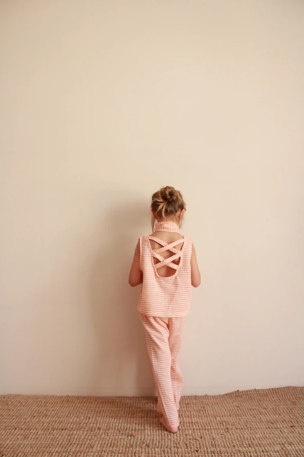 Fularlı Turuncu Çizgili Çapraz Şerit Detaylı Müslin Takım - Resim 4