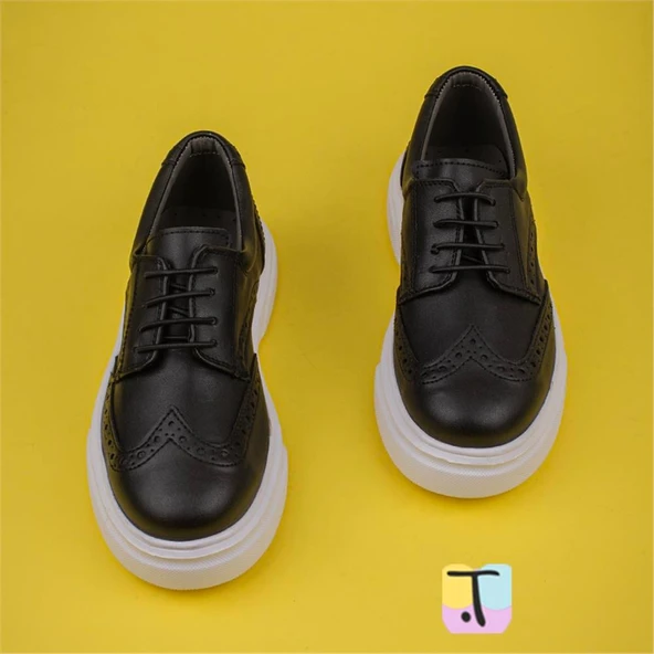 Trend Adımlar Siyah Lazer İşlemeli Erkek Çocuk Casual Ayakkabı - Resim 4