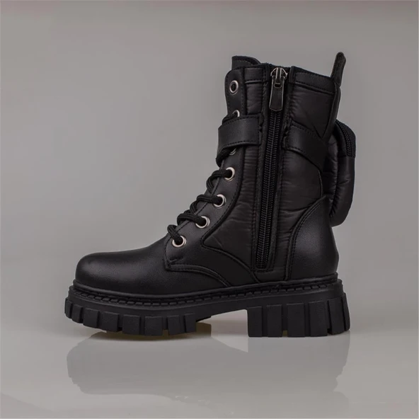 Trend Adımlar Siyah Cüzdan Detaylı Kız Çocuk Postal Bot - Resim 2