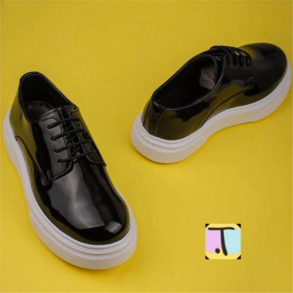 Trend Adımlar Siyah Rugan Kalın Taban Erkek Çocuk Casual Ayakkabı - Resim 5