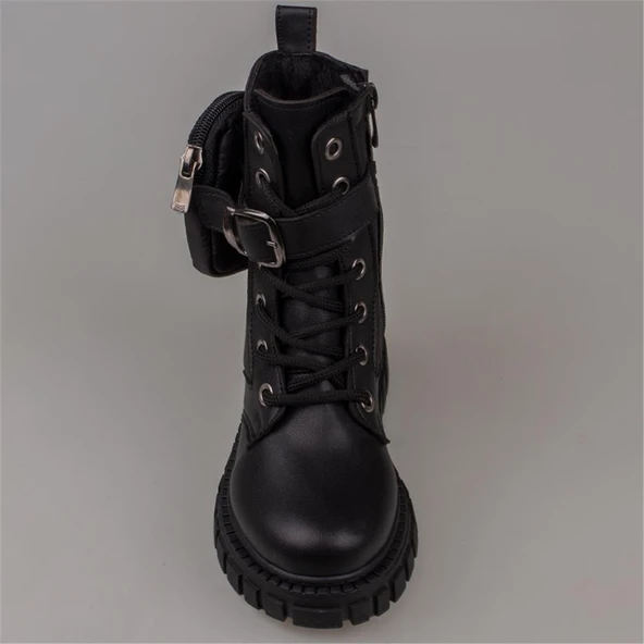 Trend Adımlar Siyah Cüzdan Detaylı Kız Çocuk Postal Bot - Resim 5