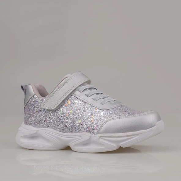 Trend Adımlar Gümüş Simli Saten Kız Çocuk Sneaker - Resim 2