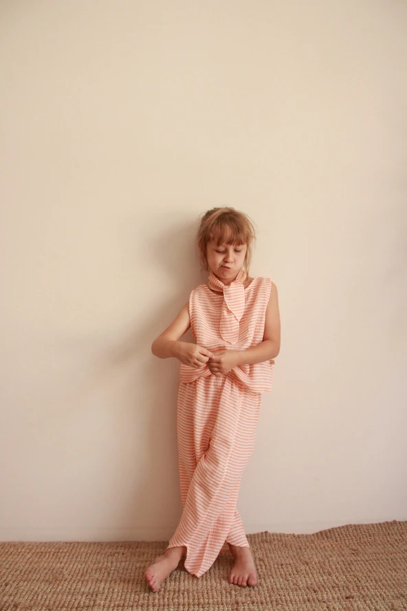 Fularlı Turuncu Çizgili Çapraz Şerit Detaylı Müslin Takım - Resim 8