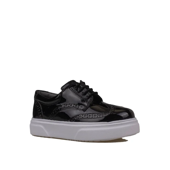 Trend Adımlar Siyah Lazer İşlemeli Rugan Erkek Çocuk Casual Ayakkabı - Resim 2