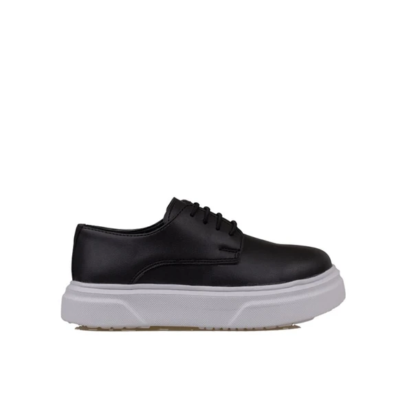 Trend Adımlar Siyah Deri Lastik Bağcıklı Erkek Çocuk Casual Ayakkabı ürün görseli