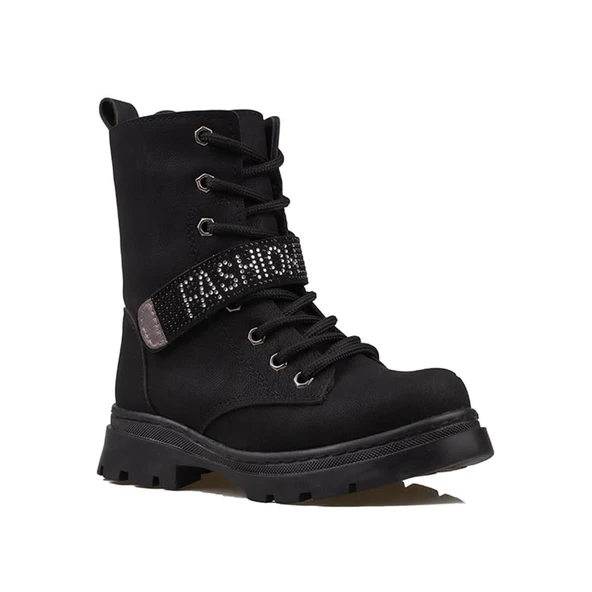 Trend Adımlar Siyah Mat Fashion Kız Çocuk Fermuarlı Postal Bot - Resim 2