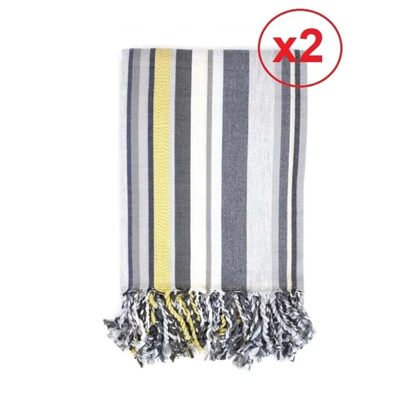 2 Adet Pamuk-Keten Peştemal (100x180)-Gold