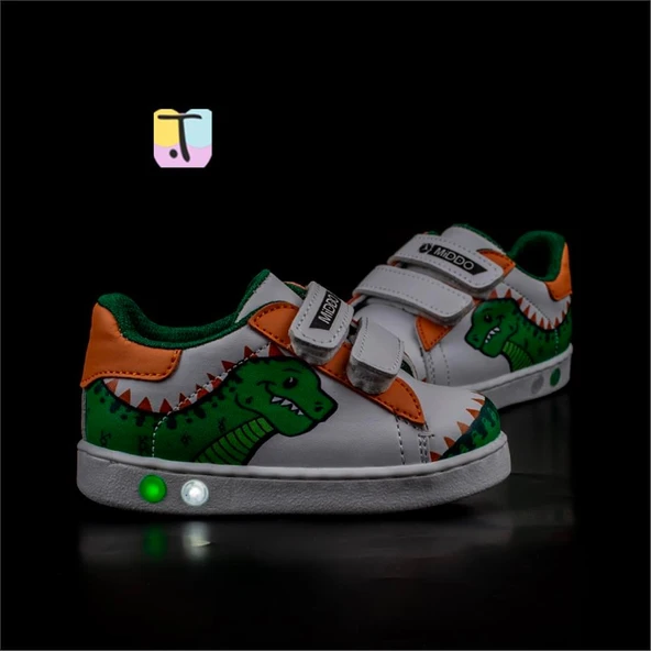Trend Adımlar Yeşil Cute Monster Işıklı İlk Adım Bebe Sneaker - 5