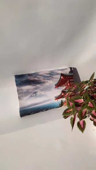 Pagoda Deniz Sis Manzaralı Natürel Ahşap Çerçeve Ev İşyeri Ofis Duvar Kanvas Tablo MNZ18 - Resim 4