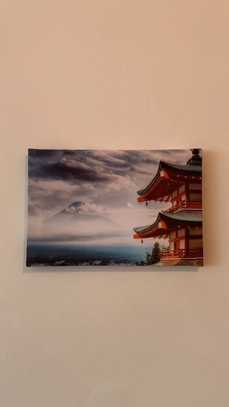 Pagoda Deniz Sis Manzaralı Natürel Ahşap Çerçeve Ev İşyeri Ofis Duvar Kanvas Tablo MNZ18 - Resim 3