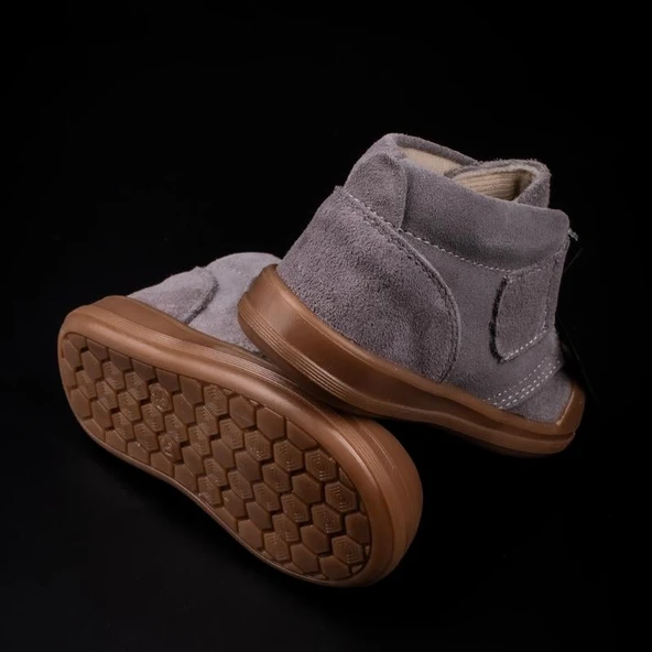 M2S Gri Cace Hakiki Deri Bebe Ortopedik Bot - Resim 3